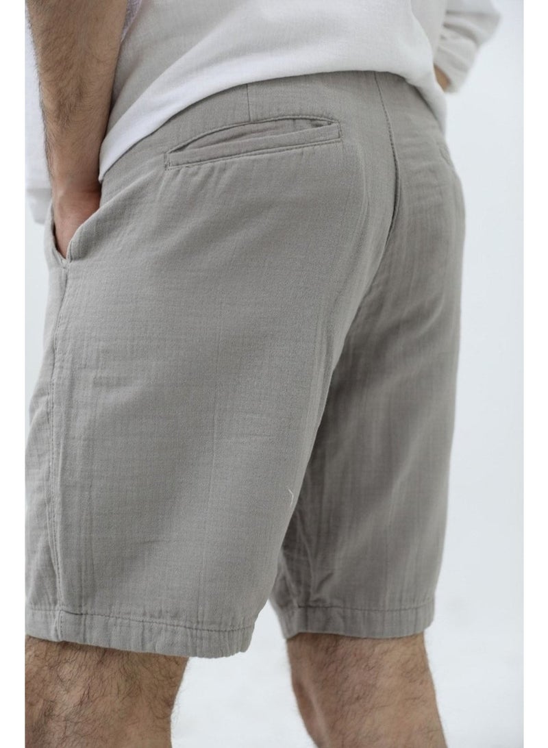 Cool Tarz Men's Lace-Up Linen Shorts - Light Grey - Image 1
